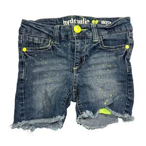 Hydraulic Girls Denim Blue Jean Shorts Shorty Short Stretch Paint Splatter Sz 8